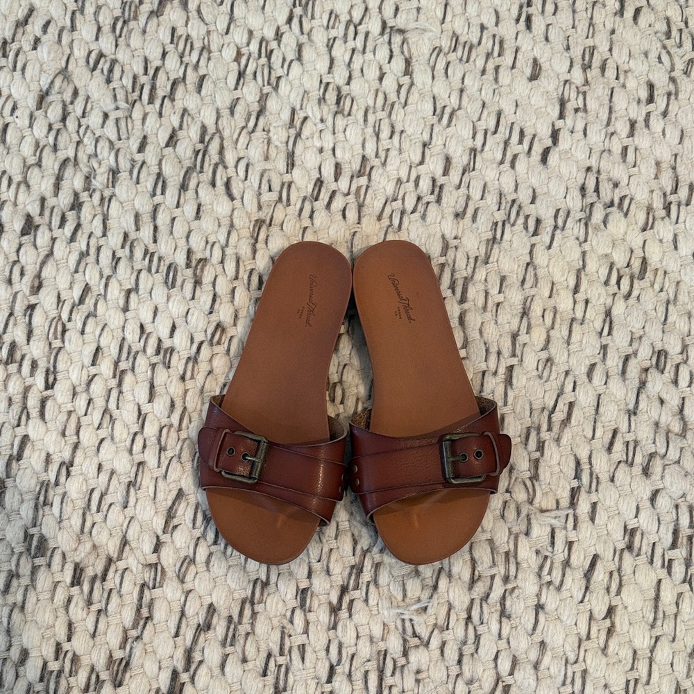 Brown Leather Slide Sandals with Buckle